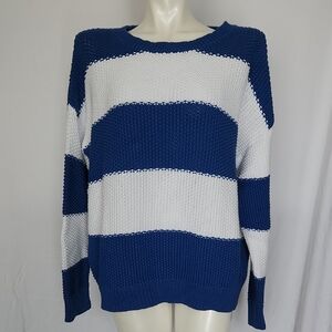 Marc Aurel 100% Cotton Blue and White Long Sweater Size Large
